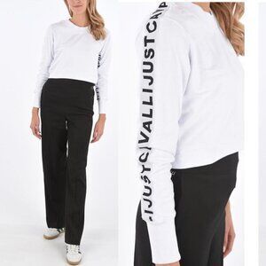 NWT Just Cavalli White cropped Crew-Neck sweatshirt Side Arm Logo Size M sweater